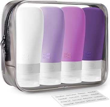 INSFIT Portable Travel Bottles, TSA Carry On Approved Toiletries Containers, 60ml Leak Proof Squeezable Silicone Tubes, Refillable Travel Accessories for Shampoo 4 Pack Purple - Best Deal Finder