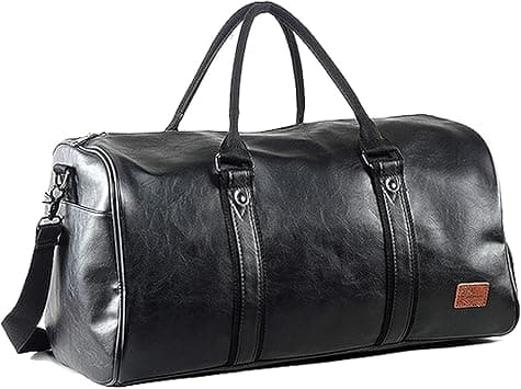 seyfocnia Weekender Oversized Travel Duffel Bag With Shoe Pouch, Leather Carry On Bag, black, one_size on Amazon.ae - Price Tracker