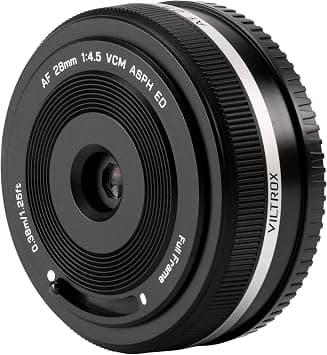 VILTROX 28mm F4.5 Pancake Lens for Sony E, Auto Focus Chips-Size Full Frame Wide Angle Lens Compatible with Sony E Mount Cameras a7cr a7cii a7c a6700 zv-e100 a6600 a6400 a7iv a7iii على Amazon.ae - متتبع الأسعار
