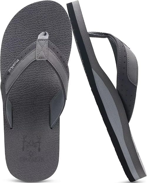 KuaiLu Men's Leather Flip Flops Arch Support Summer Beach Pool Water Thong Sandals Waterproof Rubber Walking Shoes Slip on Orthotic Casual Sport Cushioned Wide Slides on Amazon.ae - Price Tracker