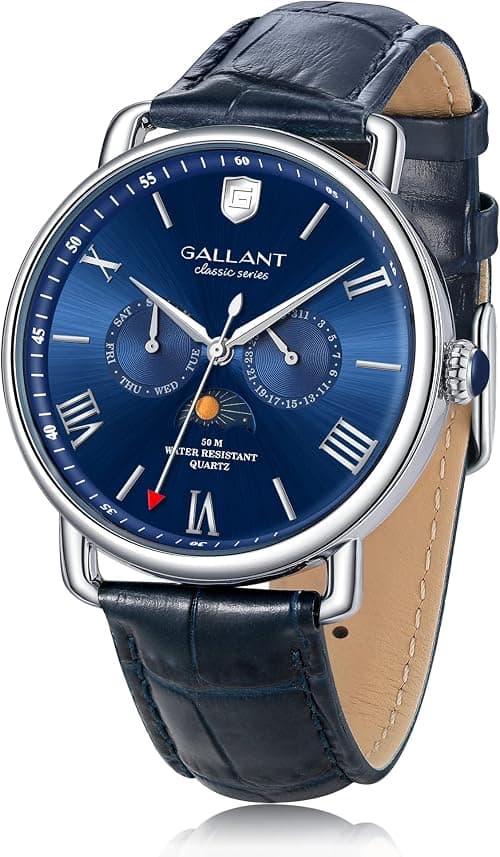 Men's Watch, Mens Dress Watch Quartz Watch Moon Phrase Day Date Calendar Leather Strap 5ATM Waterproof Wrist Watch for Men Luxury Classic Casual Business Gift on Amazon.ae - Price Tracker
