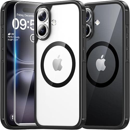 TAURI for iPhone 16 Case, [Compatible with MagSafe] with 1-Pack Screen Protector, Military-Grade Protection, [Anti-Yellowing] Shockproof Transparent Back Bumper Phone Cover - Black على Amazon.ae - متتبع الأسعار