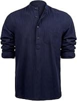 Henley Shirt for Men, Cotton/Viscose, Long-Sleeved, Solid Color, Button Placket, Casual, Beach Shirt with Pocket - دليلك لأفضل العروض