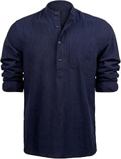 Henley Shirt for Men, Cotton/Viscose, Long-Sleeved, Solid Color, Button Placket, Casual, Beach Shirt with Pocket - Amazon.ae Price Tracker