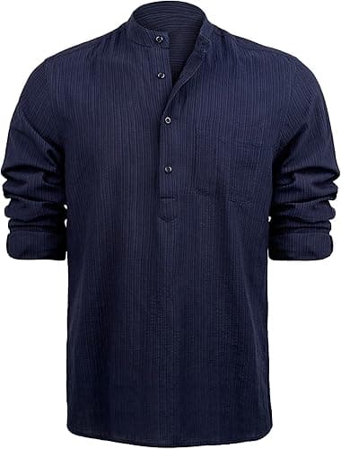 Henley Shirt for Men, Cotton/Viscose, Long-Sleeved, Solid Color, Button Placket, Casual, Beach Shirt with Pocket on Amazon.ae - Price Tracker