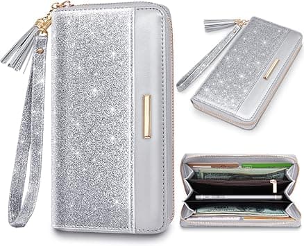 Wallets for Women PU Leather Card Holder Organizer Ladies Clutch with Tassel Wristlet Wrist strap, Sliver Glitter, long purse, Casual on Amazon.ae - Price Tracker
