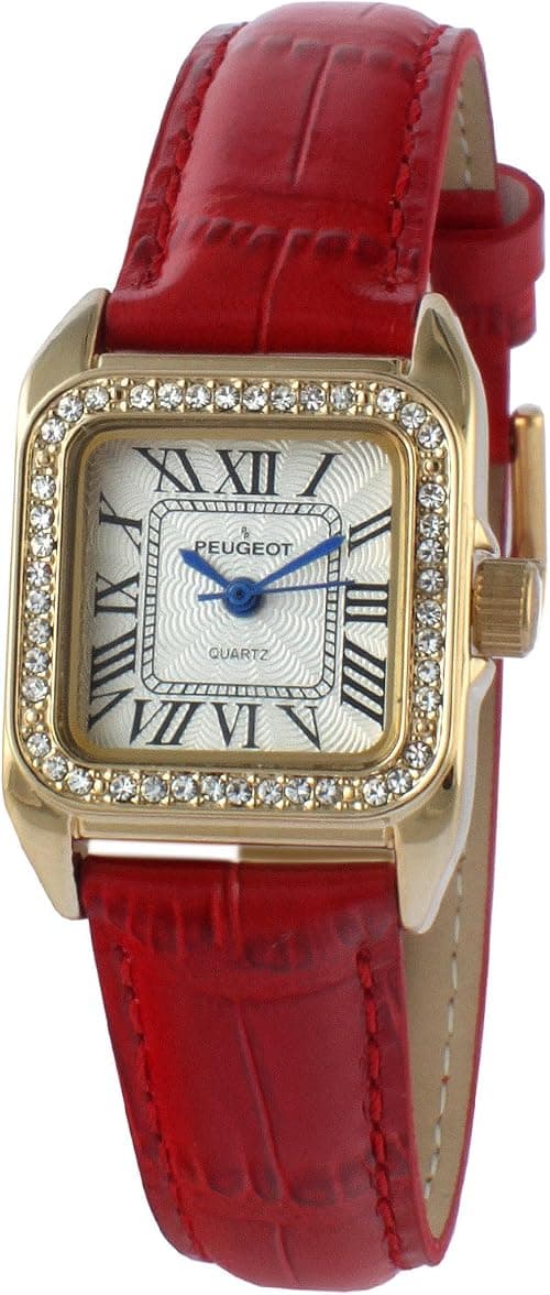 Peugeot Women's 14K Gold-Plated Tank Crystal Bezel Roman Numeral Black Leather Band Watch 3052BK على Amazon.ae - متتبع الأسعار