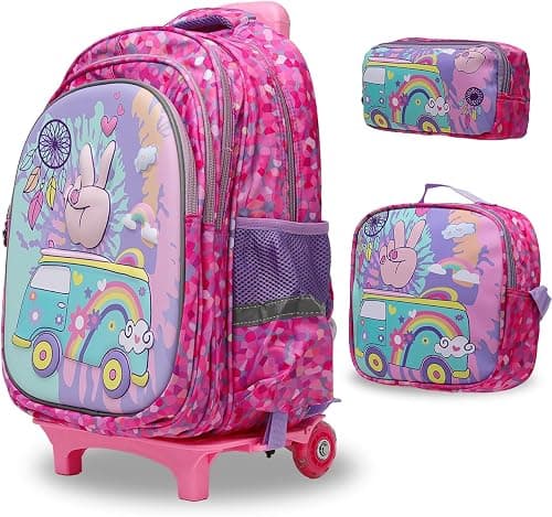 Rolling Backpack with Wheels for girls 43cm with Lunch Bag and Pencil Case, Lightweight School Bookbags for Kids on Amazon.ae - Price Tracker