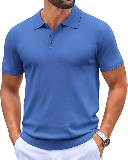 COOFANDY Mens Knit Polo Shirts Casual Short Sleeve Button Polo Shirt Classic Golf Shirts on Amazon.ae - Price Tracker