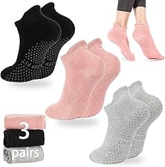 Grip socks 3 pairs Pilates grip socks Pilates socks grip socks soccer - Amazon.ae Price Tracker