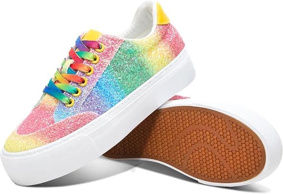 Jeekopeg Glitter Platform Sneakers Women Casual Sequin Sparkly Shoes Bling Thick Sole Walking Shoes Shiny Sequin Wedding Sneakers for Lady على Amazon.ae - متتبع الأسعار