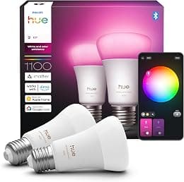 Philips Hue Smart LED A60 Bulb, White and Color Ambiance, E27 Base, 8.1W, Full Spectrum Light 1000K-20000K, 1100 Lumens, Dimmable, Works with Alexa, Google Assistant, and Apple Home, 2 Pack - متتبع أسعار Amazon.sa