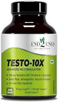 End2End Nutrition Testo-10X Natural Supplement For Men with Tribulus 1000mg per serving, L-Arginine, Ashwagandha Extract, Safed Musli,and 6 Ingredients for Muscle Gain & Energy - 60 Tablets - Amazon.ae Price Tracker