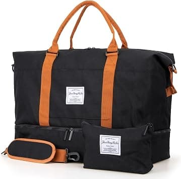 Homarket Travel Duffel Bag,Large Shoulder Weekender Overnight Bag, Carry on Bag with Wet Pocket, Waterproof Expandable Duffel Bag with Trolley Sleeve, Sports Tote Gym Bag for Women Men (Black) on Amazon.ae - Price Tracker