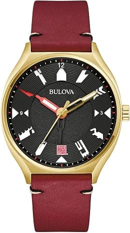 Bulova Men's Frank Lloyd Wright Automatic 'USONIA' Gold Stainless Steel Case and Burgundy Leather Strap Watch, Style:97A192 - Best Deal Finder