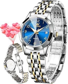 OLEVS Ladies Luxury Gold Silver Stainless Steel Quartz Watch Waterproof Date - Best Deal Finder