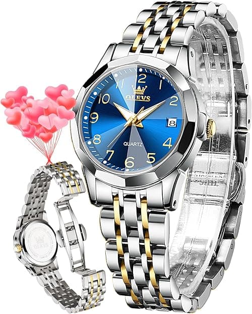 OLEVS Ladies Luxury Gold Silver Stainless Steel Quartz Watch Waterproof Date on Amazon.ae - Price Tracker