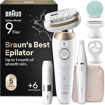 Braun Silk·épil 9 Flex SkinSpa Women's Epilator All-in-One Set with 360° Flex Head for Easy Hair Removal, Wet & Dry - Includes FaceSpa Epilator and Mini Face Shaver - 9-681 3D, Gold on Amazon.ae - Price Tracker