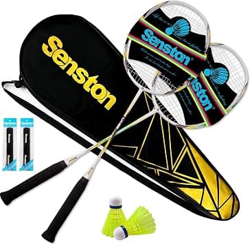 Senston Badminton Rackets Set For 2 Players, Graphite Badminton Racquets | With 1 Bag, 2 Shuttlecocks, 2 Racquet Grips, High Precision Control，Perfect For Family, Beginners & Outdoor Games - متتبع أسعار Amazon.sa