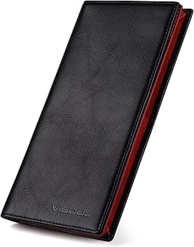 VISOUL Mens Checkbook Leather Wallets Long Bifold Wallets for Men Suit Wallet with 3 Cash Compartments 12 Credit Card Slots, Black and Burgundy, one size, on Amazon.ae - Price Tracker
