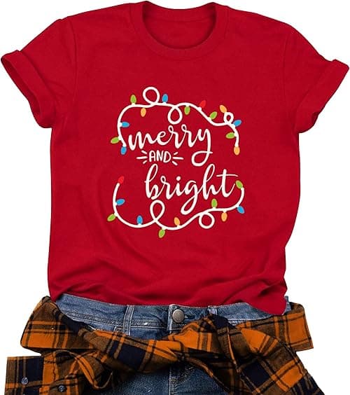 Christmas Shirts for Women Funny Merry Xmas Holiday Short Sleeve Tee Tops on Amazon.ae - Price Tracker
