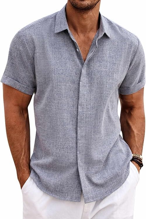 COOFANDY Men's Linen Shirts Short Sleeve Casual Shirts Button Down Shirt for Men Beach Summer Wedding Shirt on Amazon.ae - Price Tracker