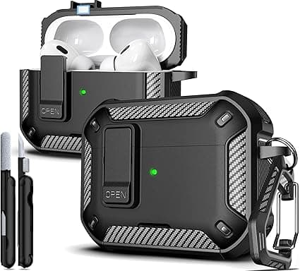 R-fun for AirPods Pro 2 Case with Cleaning Kit,Carbon Fiber Elements Military Drop Proof Auto Pop up Cover, Phone Stand and Magnetic Base with Carabiner Hook Compatible with AirPods Pro 2,Black on Amazon.ae - Price Tracker