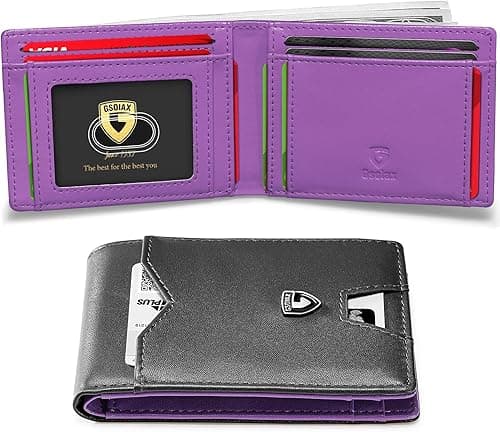 GSOIAX Mens Slim Walletfor Men Minimalist Genuine Leather Carbon Fiber Rfid Blocking Cowhide Bifold Credit Card Holder With Gift Box, Black and Purple, Slim on Amazon.ae - Price Tracker