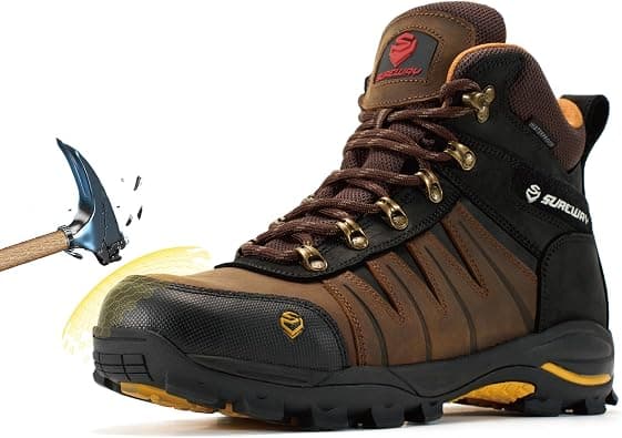 SUREWAY Men's 6" Waterproof Work Boots - Soft/Steel Toe,Leather Lace Up,EH Rated, Slip Resistant Outsole for Construction, Roofing & Hunting على Amazon.ae - متتبع الأسعار