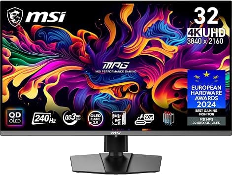 MSI MPG 321URX QD-OLED 31.5 Inch 4K UHD Gaming Monitor - 3840 x 2160 Quantum Dot OLED Panel, 240Hz / 0.03ms, 99% DCI-P3, ΔE≤2, DisplayHDR True Black 400, KVM, RGB - DP 1.4a, HDMI 2.1, USB Type-C on Amazon.ae - Price Tracker