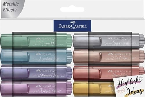 Faber-Castell Metallic Highlighter Set - Assortment of 8 Subtle Glitter Highlighter Markers - Note Taking and Journaling Supplies on Amazon.sa - Price Tracker