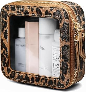 Popvibe Clear Makeup Bag Travel Cosmetic Case Transparent Toiletry Bag with Zipper, Portable Make Up Organizer Traveling Compact Car Bag for Essentials, Leopard Brown, 5 inches x 4.7 inches x 2 inches on Amazon - Best Deal Finder