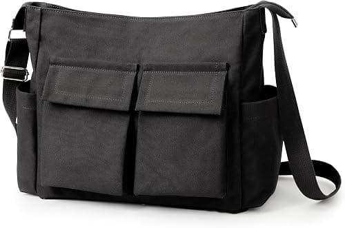 KALIDI Canvas Tote Bag, Messenger Bag with Pockets with zipper Large Shoulder Hobo Crossbody Bag for Women Men College Work Travel Casual on Amazon.ae - Price Tracker