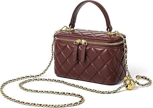 DORIS&JACKY Small Quilted Box Crossbody Purse For Women Designer Leather Mini Top Handle Pouch Bag With Metal Chain Strap on Amazon.ae - Price Tracker