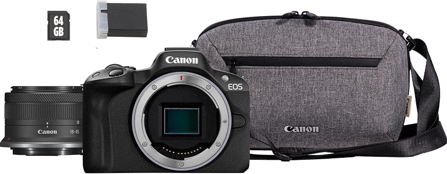 Canon EOS R50 Mirrorless Camera, Black + RF-S 18-45mm F4.5-6.3 IS STM Lens + Backpack + SD Card (Upgraded M50 Mark II Model) – Online Exclusive - Best Deal Finder