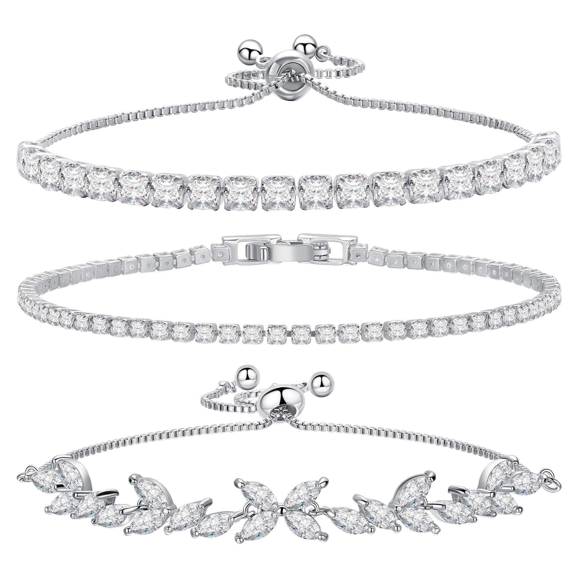 Azonee 3 Pcs 14K Gold Plated Tennis Bracelet Cubic Zirconia Classic Silver Bracelets, Adjustable Jewelry Set for Women, for Women Girls Jewelry Gift on Amazon.ae - Price Tracker