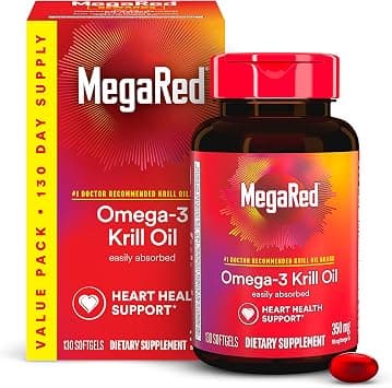 MegaRed 350mg Omega-3 Krill Oil - No fishy aftertaste as with Fish Oil, 130 softgels - Best Deal Finder