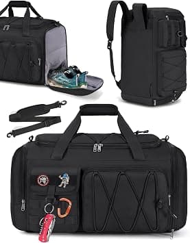 RAINSMORE Sports Gym Bag for Men Women, 45L Large Duffel Bag with Shoe Compartment and Wet Pocket, Water Resistant, 3-in-1 Travel Holdall Weekender, Black, 45L, Classic on Amazon - Best Deal Finder