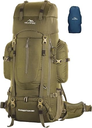 TRAWOC EXPEDITION 80L Travel Backpack Camping Hiking Rucksack Trekking Bag for Men & Women with Water Proof Rain Cover/Shoe Compartment BHK001 on Amazon.ae - Price Tracker