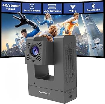 Powerology 200 Inch Portable Android Projector, Wireless Rotating Projector with Wi-Fi & Bluetooth, Remote Control, 1080P Full HD Smart Mini projector with Speakers, 4K Support, Auto Keystone on Amazon.ae - Price Tracker