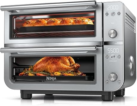 Ninja Double Oven Pro Smart XL - oven and air fryer, 12-in-1 versatility with intelligent processing and dual-zone technology for simultaneous cooking of 2 meals, suitable for chicken up to - متتبع أسعار Amazon.sa