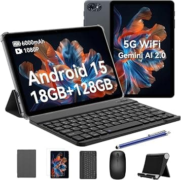 تابلت تابوي T80 اندرويد 15 مع كيبورد - 18GB RAM + 128GB ROM (2TB TF)، تابلت 10 انش، 6000mAh، 5MP + 2MP، جيميني AI، واي فاي 5G، جي بي اس، التعرف على الوجه - متتبع أسعار Amazon.sa