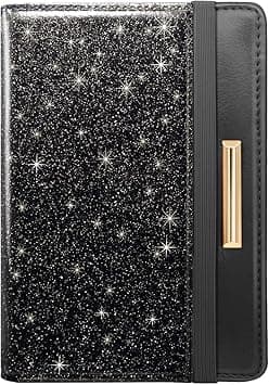 Passport Holder Cover Travel RFID Blocking Passport Cover Rose Gold Cute Flowers Passport Wallet with Elastic Band for Women, Black Glitter, Casual on Amazon.ae - Price Tracker