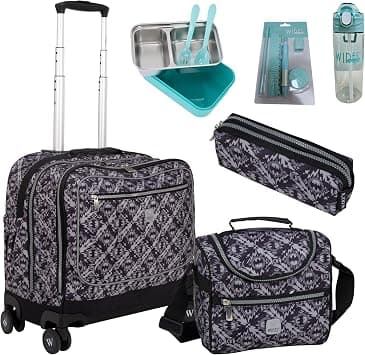 WIRES School Bag 6-Piece Set All-in-One8 Wheels Rolling Backpack with Pencil Case Lunch Bag and Trolley Water Resistant Wheeled bag for School College Office-Unisex W24574, 19 على Amazon.ae - متتبع الأسعار