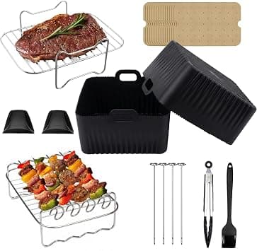 ADOV Air Fryer Accessories Kit 13-Piece for Dual Air Fryer AF300UK AF400UK Silicone Liners, Racks, Skewers, Gloves and Cooking Tools (7.6L–9.5L) on Amazon.ae - Price Tracker