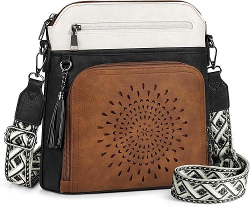RAINSMORE Crossbody Bags for Women Leather Purse with Built in Wallet & Wide Straps Travel Cross Body Shoulder Handbags على Amazon.ae - متتبع الأسعار