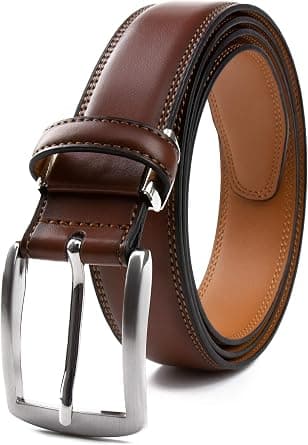 Contacts Men's Genuine Leather Pin Buckle Belt | Leather Belt for Men Classic Designs for Work & Business Casual - Best Deal Finder