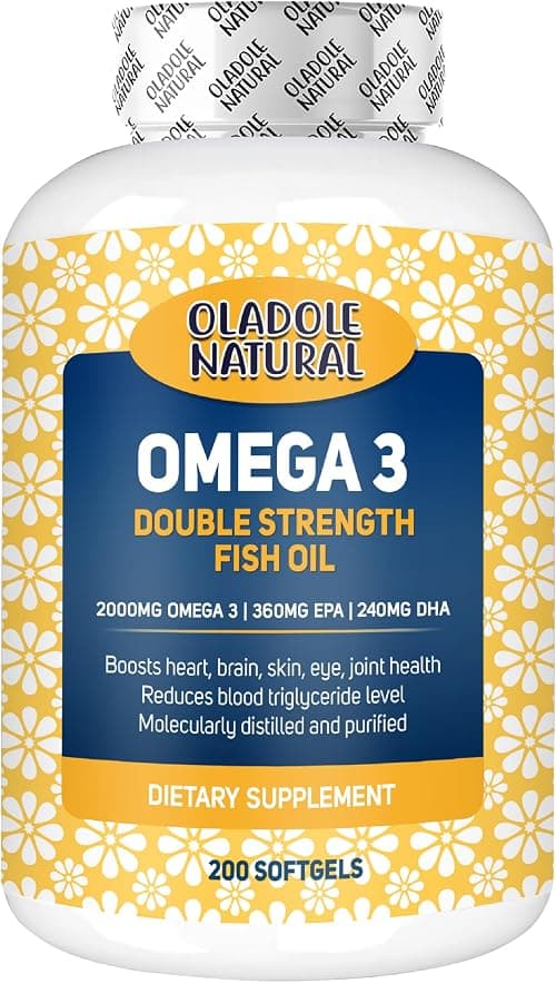 Oladole Natural Omega-3 Fish Oil 2000mg - 200 Softgels | 360mg EPA & 240mg DHA | High-Potency Molecularly Distilled Softgels for Heart, Brain, Joint, Eye & Skin Support | Gluten-Free, Non-GMO (360mg) on Amazon.ae - Price Tracker