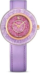 Swarovski Crystalline Lustre Stainless Steel Swiss Watch with Leather Strap for Women, Purple/Rose Gold - Best Deal Finder