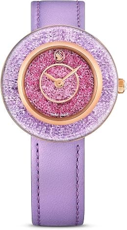 Swarovski Crystalline Lustre Stainless Steel Swiss Watch with Leather Strap for Women, Purple/Rose Gold - Best Deal Finder